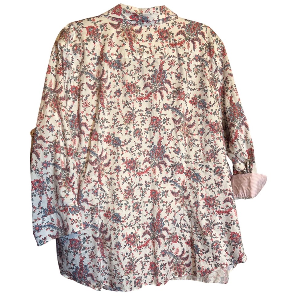 Chaps Button Down Shirt Womens 1X Multicolor Good Floral Paisley No Iron Cotton - Picture 5 of 6